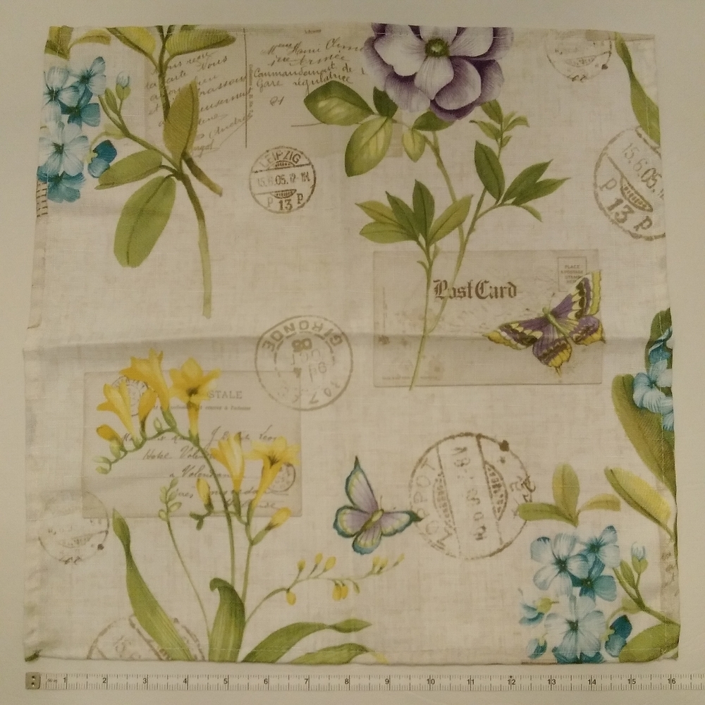 Elrene Botanical Blossom Cloth NAPKINS Set of 4 Floral Butterfly Postmark ~17x17 - Picture 2 of 13